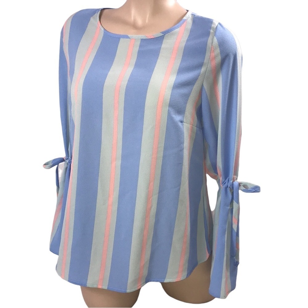 Glow Passion long sleeve Blue green & peach striped top  Small